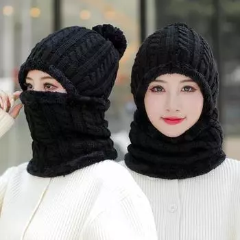 Autumn and winter new multi-functional hat scarf one-piece ear protection warm knitted hat women s double-layer plush twist wool hat M56-58cm