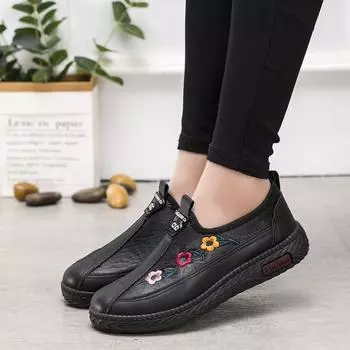 Autumn and winter new old mother shoes single cotton same pedal piled thickened waterproof and non-slip old lady shoes flat bottom 36 чёрный