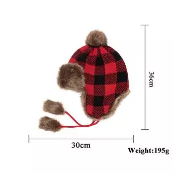 Autumn and winter new plaid ear protector plush Lei Feng hat outdoor autumn and winter knitted wool hat красный