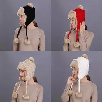 Autumn and winter new plaid ear protector plush Lei Feng hat outdoor autumn and winter knitted wool hat красный