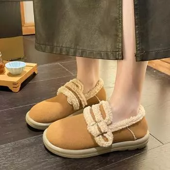 Autumn and winter new platform cotton shoes Korean version of versatile fashion Boken Doudou shoes velvet warm Velcro spot cotton shoes 35 коричневый