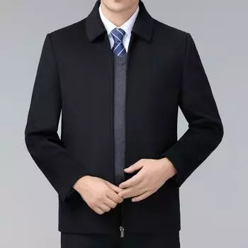 Autumn and winter new pure wool jacket men s middle-aged and elderly executive casual woolen short coat dad s lapel jacket 170