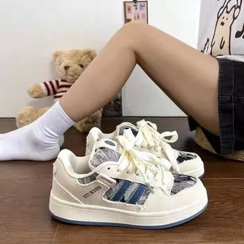 Autumn and winter new retro denim blue high-value versatile student board shoes color matching platform bread shoes women 35