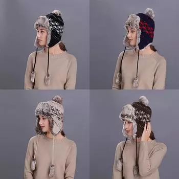 Autumn and winter new rice flag ear protector plush Lei Feng hat outdoor autumn and winter knitted wool hat чёрный