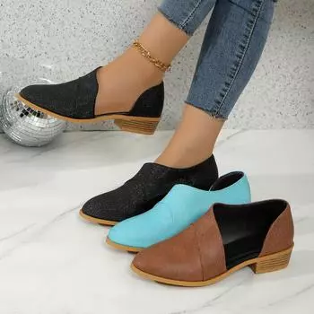 Autumn and winter new round head side empty square root large size casual versatile one-pedal single shoes 36 чёрный