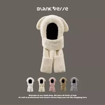 Autumn and winter new scarf three-piece set women s hat scarf gloves integrated outdoor warm windproof cute set