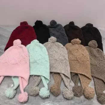 Autumn and winter new series warm knitted ear protection hat cute hairball hollow wool hat wool blend age-reducing tide hat чёрный