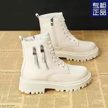 Autumn and winter new spring and autumn single boots 2024 pairs of zipper platform Martin boots women s winter cotton boots black beige women 35