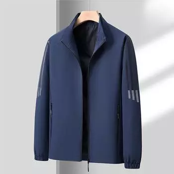 Autumn and Winter New Stand-up Collar Jacket Men s Casual Jacket Korean Version Trend Printed Men s Long Sleeves M тёмно-синий