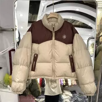 Autumn and winter new stand-up collar down jacket women s short bread jacket color matching small jacket S S (80-60kg wearable)