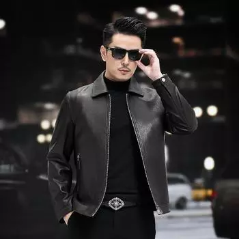 Осень и зима новый стиль натуральная кожаная куртка мужская козья куртка с лацканами деловая мужская одежда L