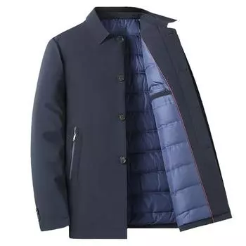 Autumn and Winter New Style Single-row Concealed Button Mid-length Down Jacket for Men New National Standard White Duck Down Jacket for Dad M