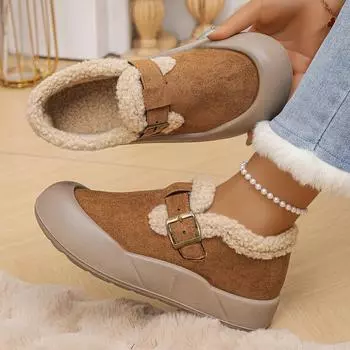 Autumn and Winter New Thick Bottom Padded Warm Shoes for Women Casual Slip on Flat Round Toe Short Plush Snow Boots Female 36