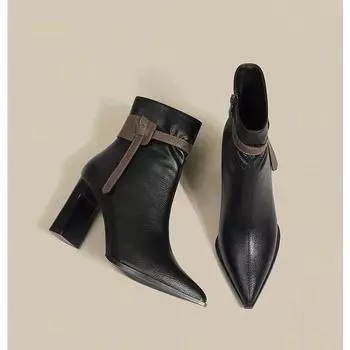 Autumn and winter new thick heel pointed head European and American fashion high heel fashion boots show tall thin women s shoes mother shoes 35 чёрный