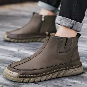 Autumn and winter new thick-soled foot cover outdoor high-top leather boots non-slip, wear-resistant, velvet warm casual leather shoes men s 38