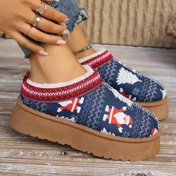 Autumn and winter new thick-soled snow boots, piled and thickened fashion warm cotton shoes, low-top Christmas cartoon spot short boots 36