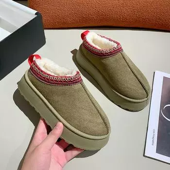 Autumn and winter new thick-soled snow boots, piled and thickened fashionable warm cotton shoes, foot cover, solid color simple light-mouth short boot 36