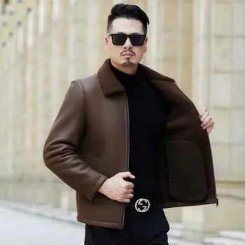 Autumn and Winter New Thickened Leather Jacket and Fur Integrated Middle-aged Men s Genuine Leather Jacket Leather Jacket Warm Jacket M
