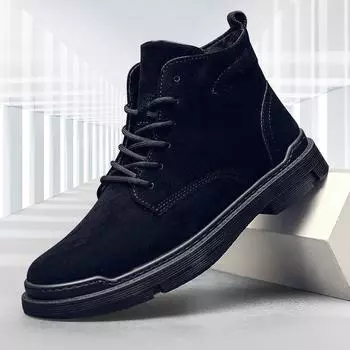 Autumn and winter new warm men s shoes medium help Martin boots tooling boots men s shoes breathable thickened men s boots foreign trade 39 чёрный