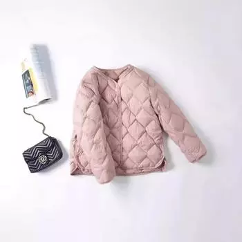Осень и зима новый белый утиный пуховик женский короткий тонкий U домашний V-образный вырез высококачественная повседневная куртка японское и корейское пальто прилив L розовый
