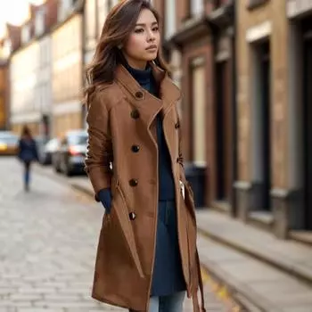 Осень и зима Новая женская одежда Шерстяное пальто Приталенное длинное двухстороннее шерстяное пальто M