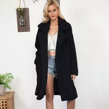 Autumn and Winter New Women s Fur Coat Medium and Long Lamb Wool Thickened Coat Imitation Wool Loose Cardigan Trench Coat S