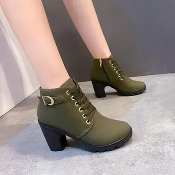 Autumn and Winter New Women s High Heels 2026 Classic Casual Short Boots Luxury Brand Round Toe Cross Straps and Nude Boots 35