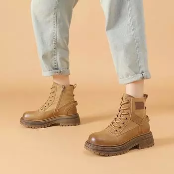 Autumn and winter new women s medium and high help round head side zipper fashion Martin boots casual fashion simple short boots women 35