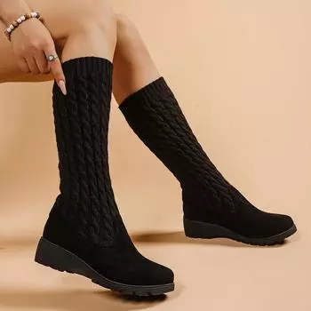Autumn and winter new women s shoes elastic boots flat boots wool boots student boots women s tall warm women s boots Cuiwei 35