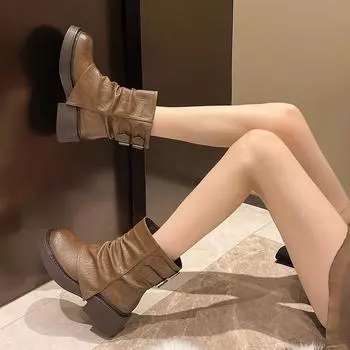 Autumn and winter new women s shoes casual zippers pile up thick-soled Martin boots European and American fashion trends increase height and th 35 чёрный