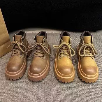 Autumn and winter new women s shoes casual platform Martin boots European and American wear-resistant lace-up fashion boots trendy thin medium boots 35 коричневый
