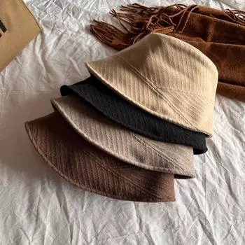 Autumn and winter new woolen bucket hat fashion show small face cover magical fashion versatile trend bucket basin hat M56-58cm чёрный