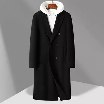Autumn and Winter New Woolen Coat Men s Classic Long Double-breasted Double-sided Woolen Coat Trench Coat Men s Coat 170 чёрный