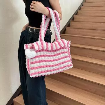 Autumn and winter niche design waffle bubble small fresh pleated shoulder bag women s simple large-capacity portable small square bag Backpack розовый