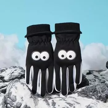 Autumn and Winter Outdoor Cold Protection and Warmth Fleece Snow Play Anti Slip Riding Cartoon Large Eye Windproof Gloves average size