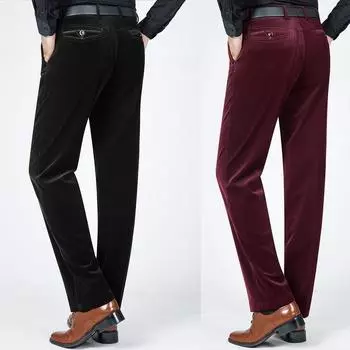 Autumn and Winter Padded Middle-aged Men s Casual Trousers Striped Trousers Middle-aged and Elderly Loose Trousers Corduroy Trousers 38
