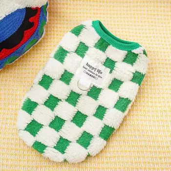 Autumn and winter pet dog dog cat supplies cat checkerboard teddy than bear small medium dog new year corgi dog clothes XS (Bust 30cm 1-1.5kg Pet)