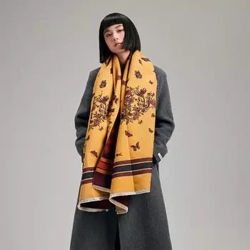 Autumn And Winter Plants, Vines, Antique Retro Autumn And Winter Women S Short Beard, Fringed Warm Scarf 185*65 бежевый