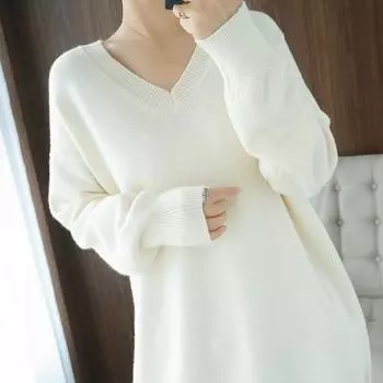 Autumn and Winter Plus Size Sweater Jacket Loose Mid-length Design V-neck Knit XXXL