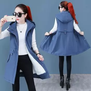 Autumn and winter plus size women s thickened down cotton vest detachable hat military lamb wool shoulder fat MM cotton vest L белый