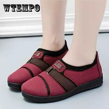 Осенне-зимние туфли из бархатного хлопка, женская зимняя обувь для мам, повседневная теплая обувь на плоской подошве, ленивые хлопковые туфли 35 красный