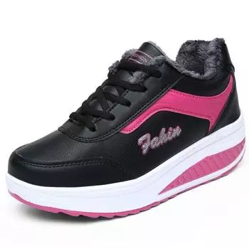 Autumn and Winter Plus Velvet Rocking Shoes Winter Shoes Women s High-heeled Thick-soled High-top Thick Cotton Shoes Casual Sports Cotton Shoes 40 чёрный