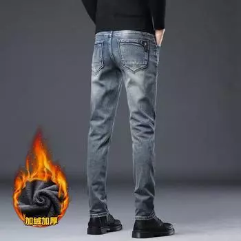 Autumn And Winter Plus Velvet Thick Men S Small Leg Jeans Slim Fit Elastic Pants Trendy Versatile Casual Men S Pants 27