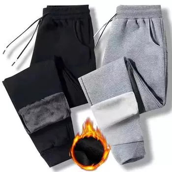 Осень и зима Плюс бархат утолщенный мужской верхняя одежда повседневные брюки молодежные облегающие леггинсы, овечья шерсть для сохранения тепла XXXXXL чёрный