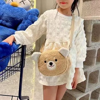 Autumn and winter plush small bag cartoon mobile phone change bag women s shoulder cute small round bag zipper chain bag