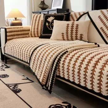 Autumn and Winter Plush Sofa Mat Cover for Living Room Solid Color Luxury Sofa Cover L Shaped Anti-slip Couch Slipcover 70x70cm 1pcs