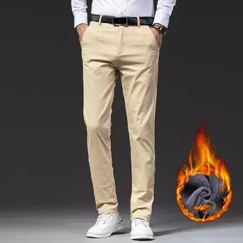 Осенние и зимние плюшевые толстые повседневные брюки свободные прямые мужские брюки деловые брюки большого размера 28 хаки