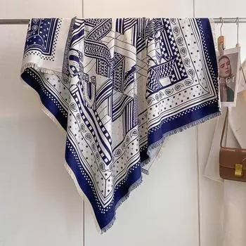 Autumn And Winter Polka Dot Cashew Scarf Geometric Line Splicing Shawl Women S Warm Square Scarf 130-130cm серый