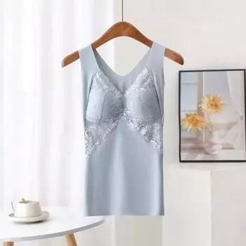 Autumn and winter primer long vest women s fashion fixed cup wide shoulder strap underwear L (recommended 80-50kg) чёрный