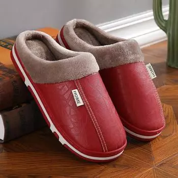 autumn and winter pu leather waterproof indoor cotton drag women s home warm and velvet outdoor cotton slipper bag and spot female 36-37 (suitable for 35-36 feet)